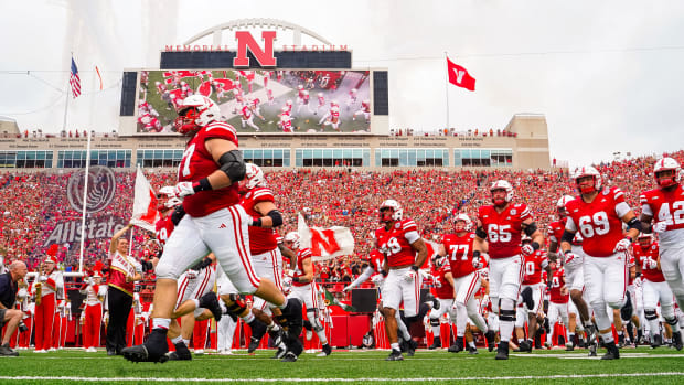 Tunnel Walk entrance pregame 2023 Nebraska vs Louisiana Tech football generic USATSI_21489765